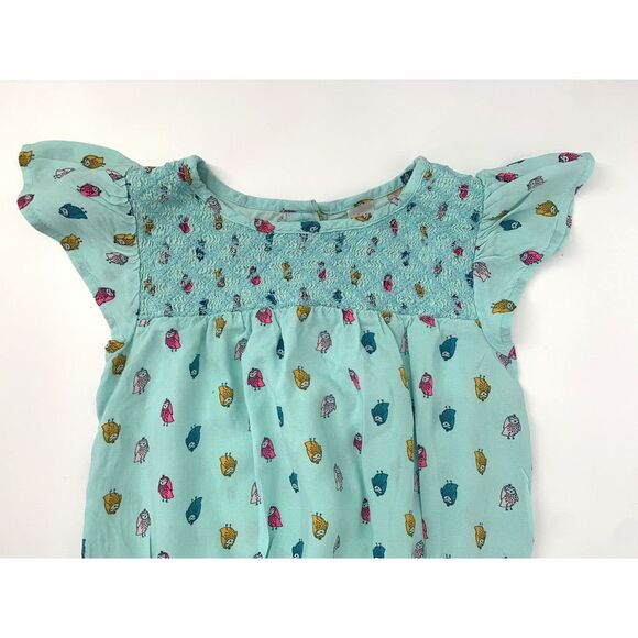 Cat & Jack Teal with Owls Elastic‎ Waist Cap Sleeve Girl's Dress Size S 6/6X - Picture 9 of 9
